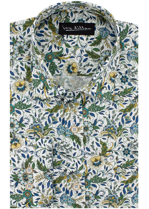 Floral Leaf Print Shirt - White
